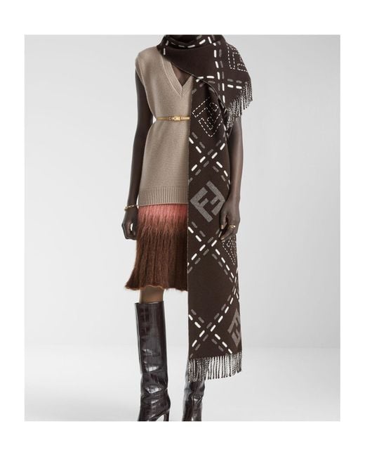 Fendi White Ff Jacquard Fringed-Edge Scarf