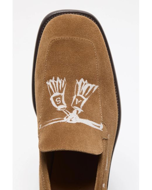 Acne Brown Printed Suede Loafers for men