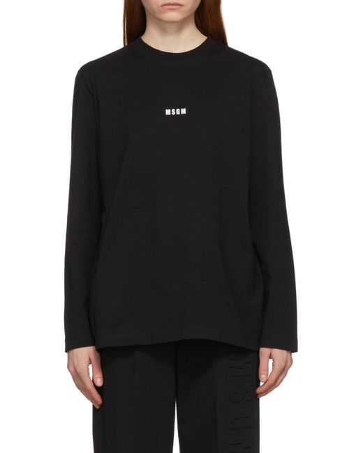 MSGM Black Logo Printed Long-Sleeved T-Shirt