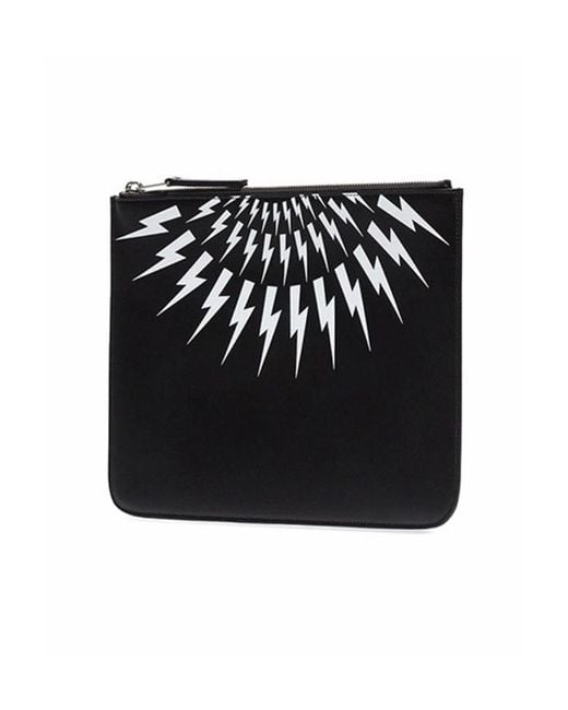 Neil Barrett Black Lightning Pattern Clutch for men