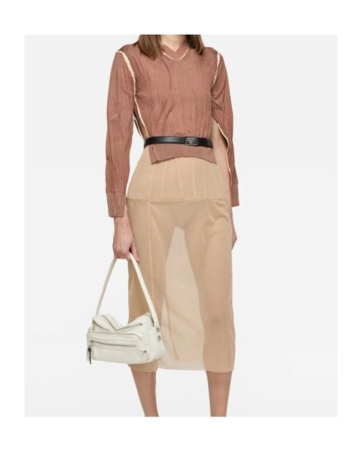 Acne Brown Crumpled V-Neck Knitted Sweater