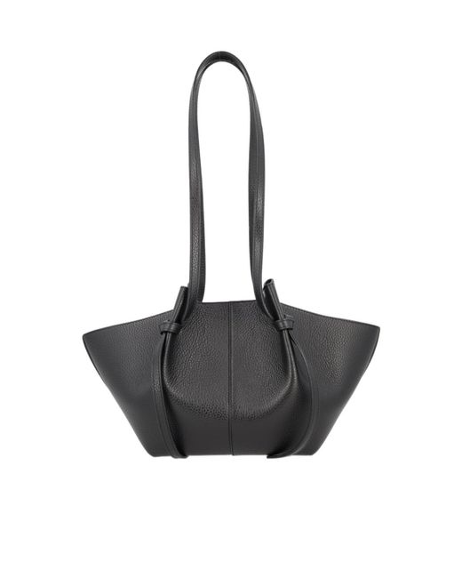 Yuzefi Black Pebble-Grained Pleated Shoulder Bag