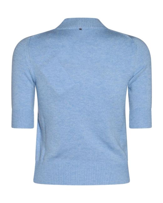 Sportmax Blue Mock Neck Short-Sleeved Jumper