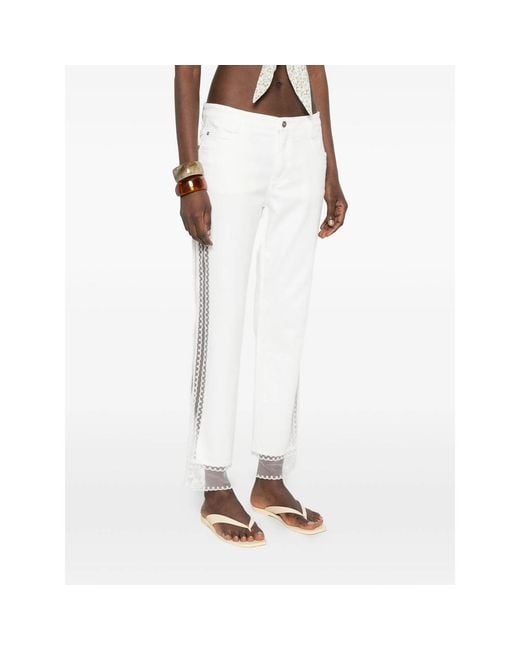 Ermanno Scervino White Lace-Trim Jeans