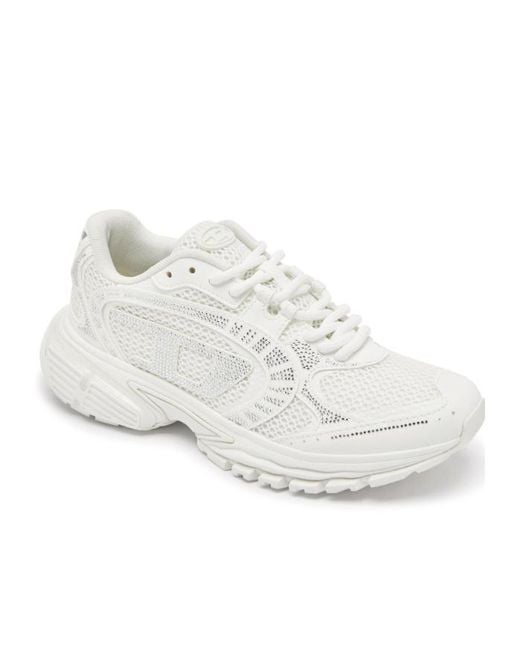 DIESEL White S-Pro-V-Dense Rhinestone-Embellished Sneakers