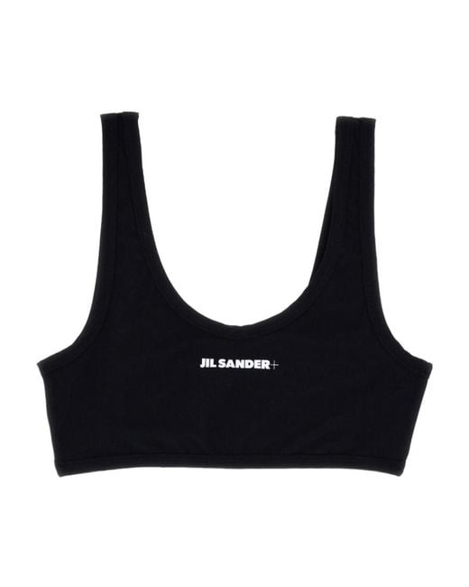 Jil Sander Black Logo-Printed Scoop Neck Bikini Top