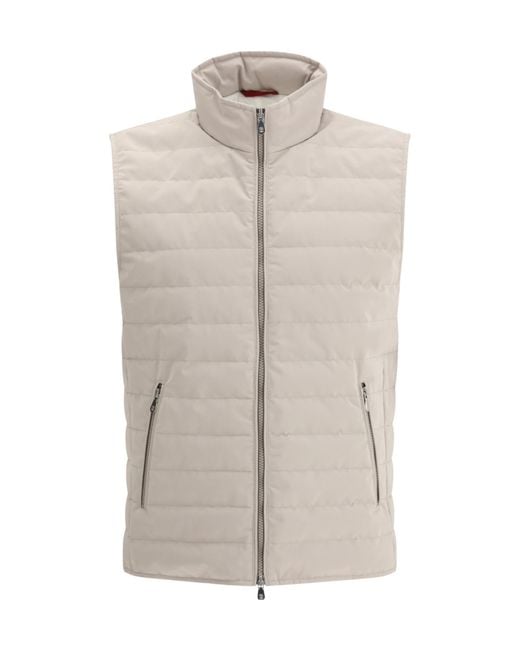 Brunello Cucinelli White Sleeveless Quilted Gilet for men