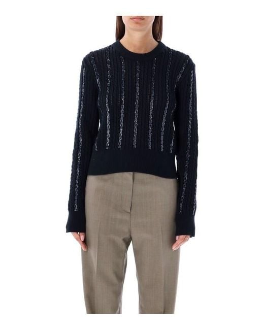 Golden Goose Deluxe Brand Blue Sequin Embellished Cable-Knit Jumper