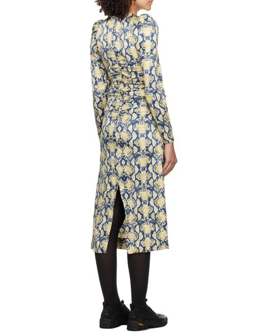 Ganni Multicolor Snake Printed Crinkled Satin O-Neck Midi Dress