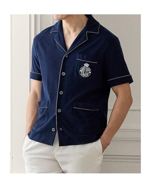 Ralph Lauren Blue Short-Sleeve Embroidered Cabana Shirt for men