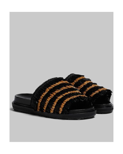 Marni Black Fringe Slide Sandal