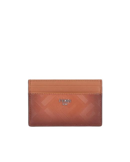 Fendi Brown Logo Plaque Open Top Cardholder for men