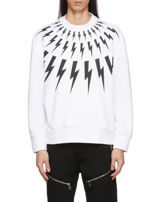 Neil Barrett White Graphic-Print Long-Sleeved Jumper for men