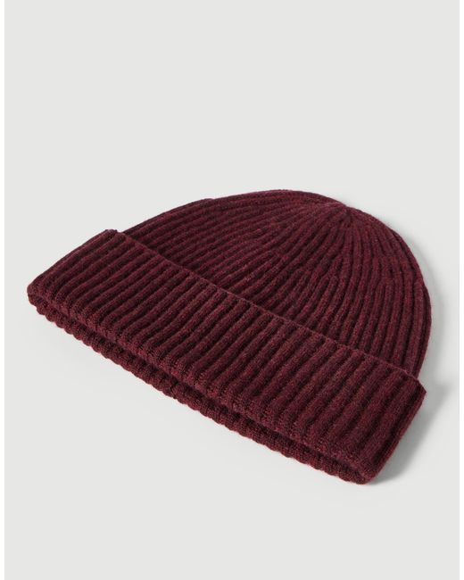 Brunello Cucinelli Red Cashmere English Rib Double Knit Beanie Hat for men