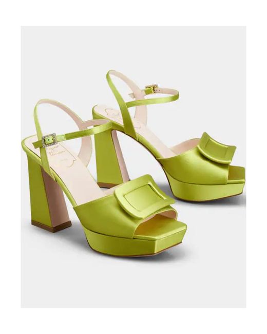 Roger Vivier Green Covered Buckle Platform Sandals