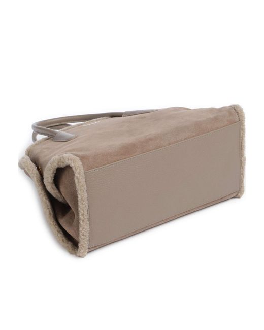 Coccinelle Natural Shearling-Trim Suede Shoulder Bag