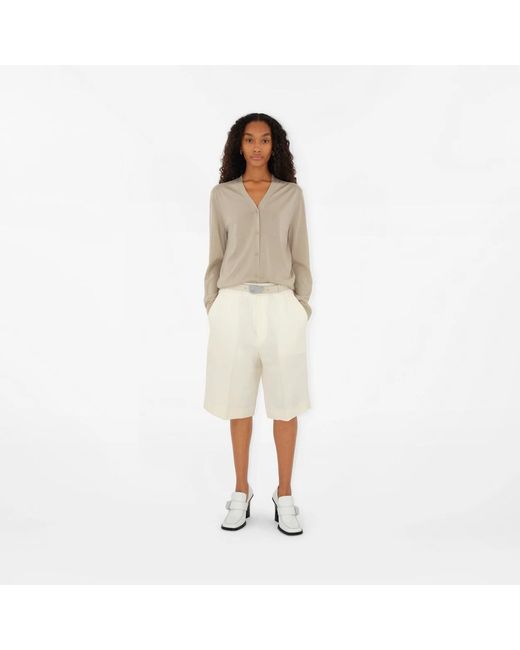 Burberry Natural V-Neck Wool Cardigan