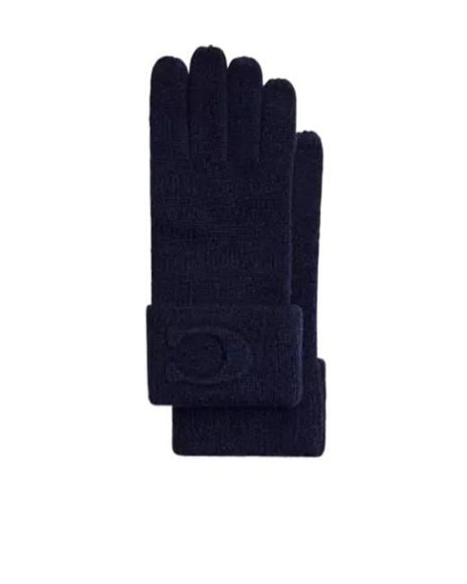 COACH Blue Signature Embossed Knit Gloves