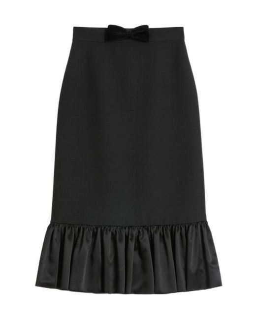 Valentino Black Bow Detailed Ruffled Hem Skirt