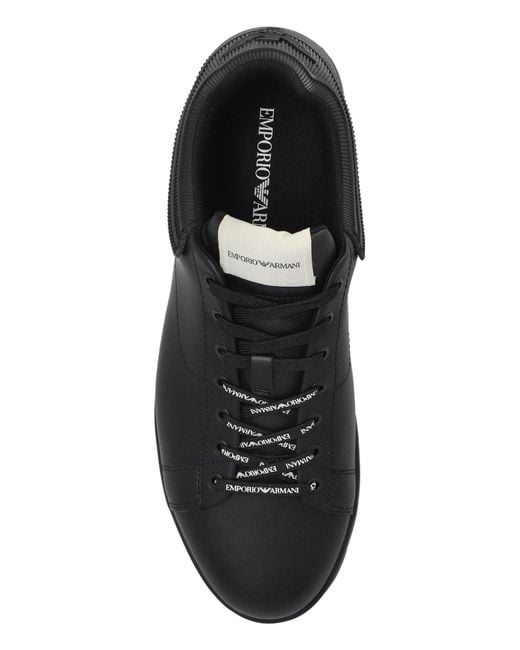 Emporio Armani Black Round Toe Lace-Up Sneakers for men