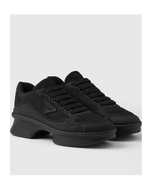 Prada Black Logo Detailed Lace-Up Sneakers