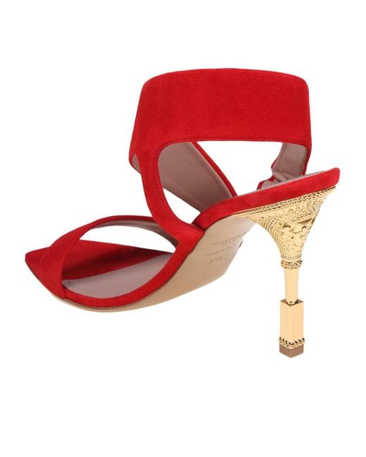 Balmain Red Logo Engraved Heeled Sandals