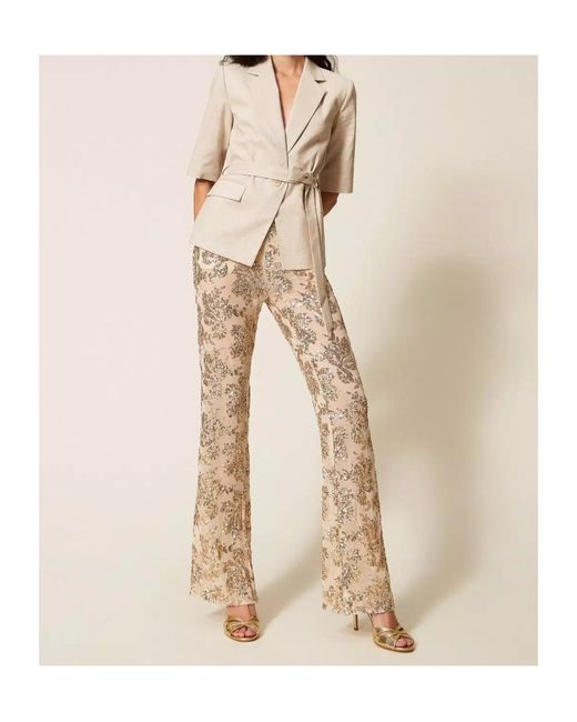 Twinset Natural Sequin-Embellished Trousers