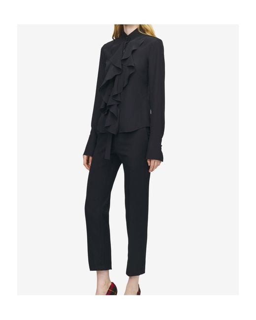 McQueen Black Cotton Ruffled Shirt