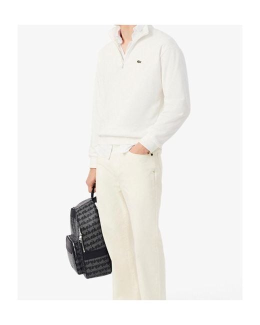 Lacoste White Logo Patch Half-Zip Sweatshirt for men