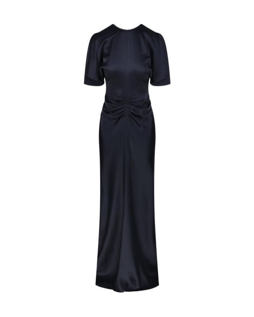 Victoria Beckham Blue Gathered Waist Floor Length Dress