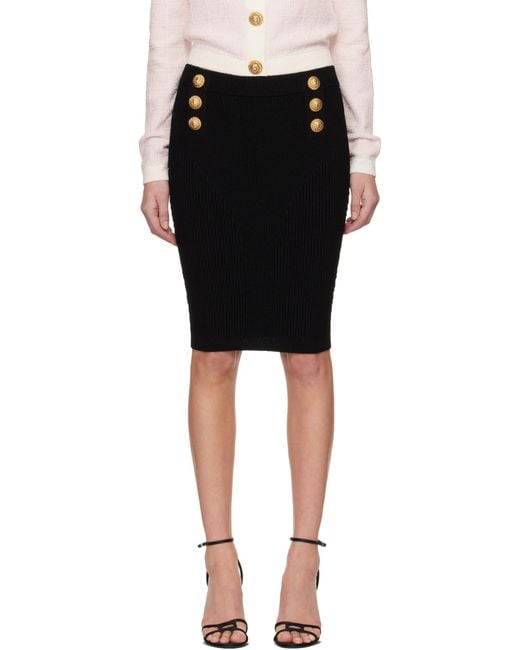 Balmain Black Button Detail Knitted Skirt