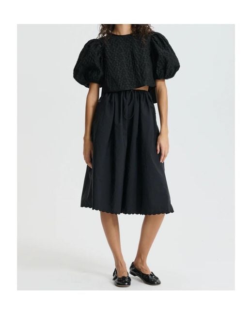 CECILIE BAHNSEN Black Puff Sleeve Top