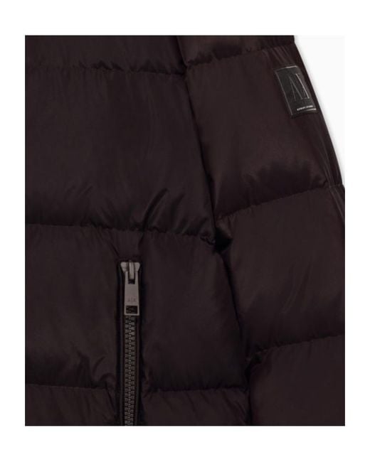 ARMANI EXCHANGE Black Quilted Down Puffer Coat With A Hood And Zip Pockets Icon