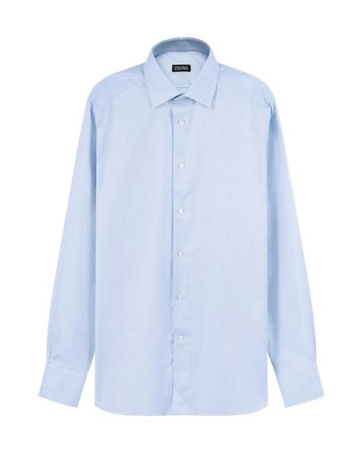 Zegna Blue Dress Business Long-Sleeved Shirt for men