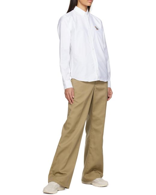 Maison Kitsuné White Fox-Patch Long-Sleeve Shirt for men