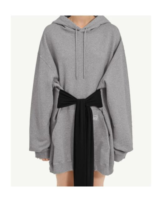 MM6 by Maison Margiela Gray Tie Detailed Hooded Mini Dress