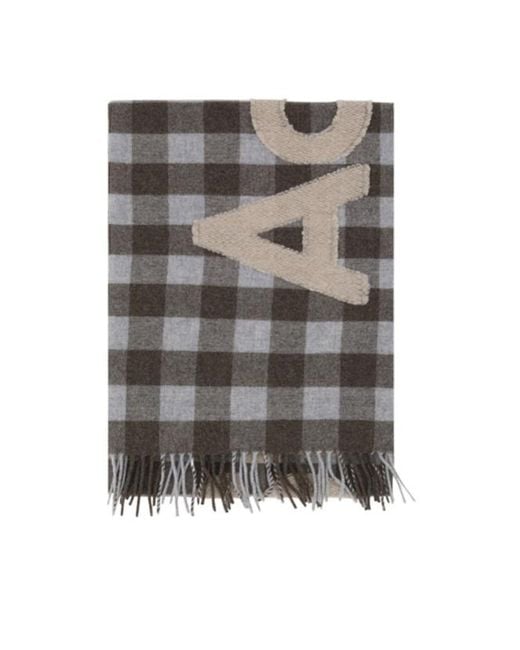 Acne Gray Checkered Logo Detailed Scarf for men