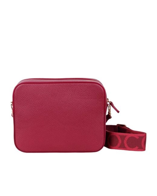 Coccinelle Red Tebe Logo Stamp Zip-Up Crossbody Bag
