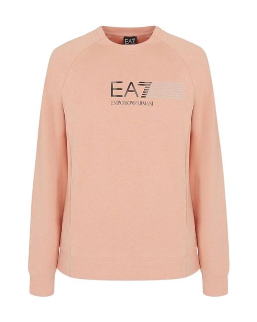 EA7 Pink Logo Printed Round Neck Sweater for men