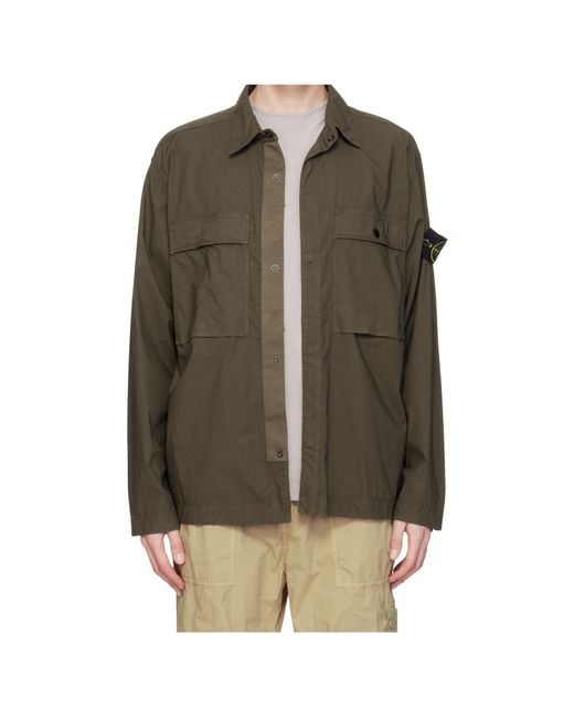 Stone Island Gray Logo Patch Long Sleeved Overshirt for men