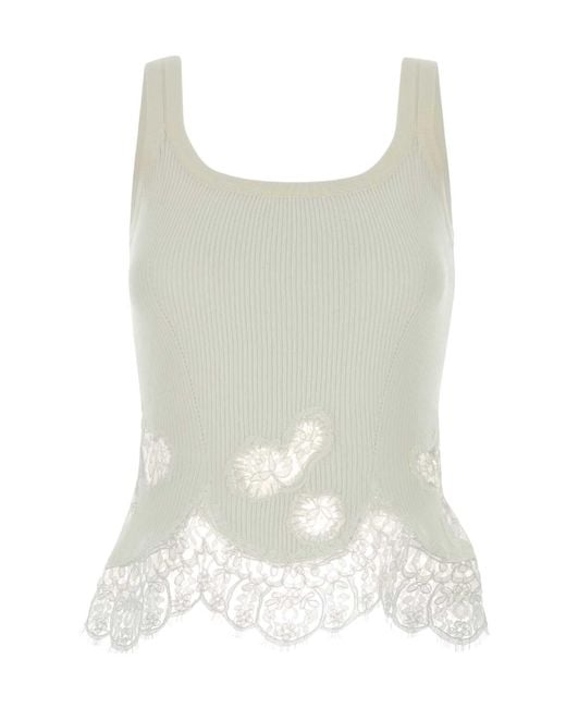 Ermanno Scervino White Lace Rib Knit Tank Top