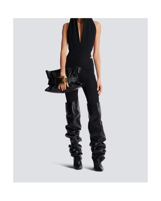 Balmain Blue Draped Bodysuit With Hood