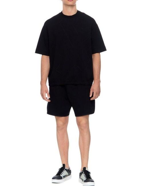 Emporio Armani Black Logo-Embroidered Cotton Blend T-Shirt for men