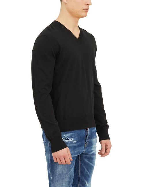 DSquared² Black V-Neck Knitted Jumper for men