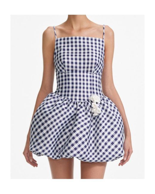 Self-Portrait Blue Gingham Taffeta Mini Dress