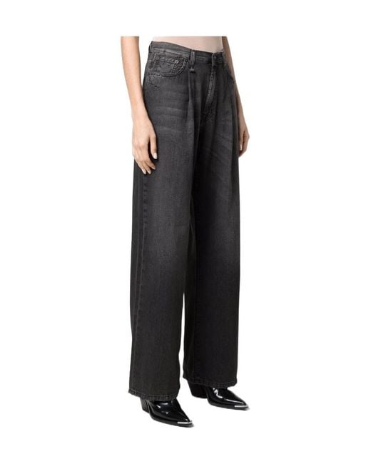 R13 Black Pleated Wide-Leg Jeans