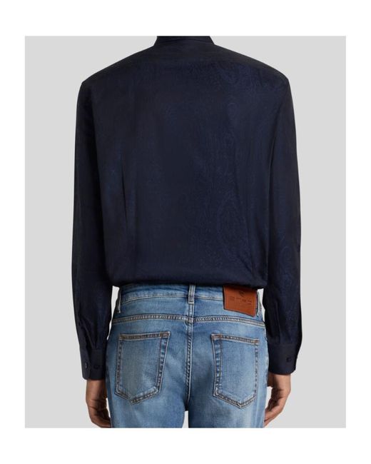 Etro Blue Cotton Jacquard Shirt for men