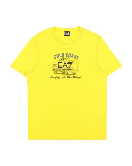 EA7 Yellow Logo T-Shirt With Round Neck for men