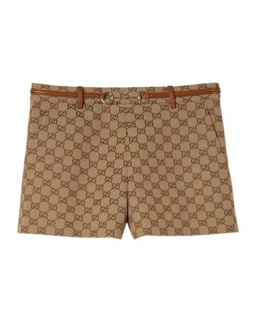 Gucci Brown Horsebit Detail Gg Shorts