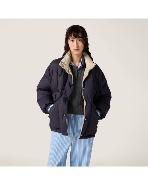 Miu Miu Blue Reversible Technical Pongé Down Jacket